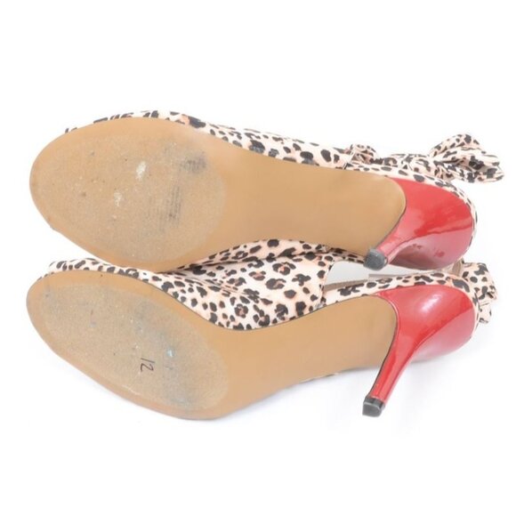 Betsey Johnson Irving Cheetah Peep Toe Slingback Bow Red Heel Rockabilly Sz 8.5 - Picture 7 of 9